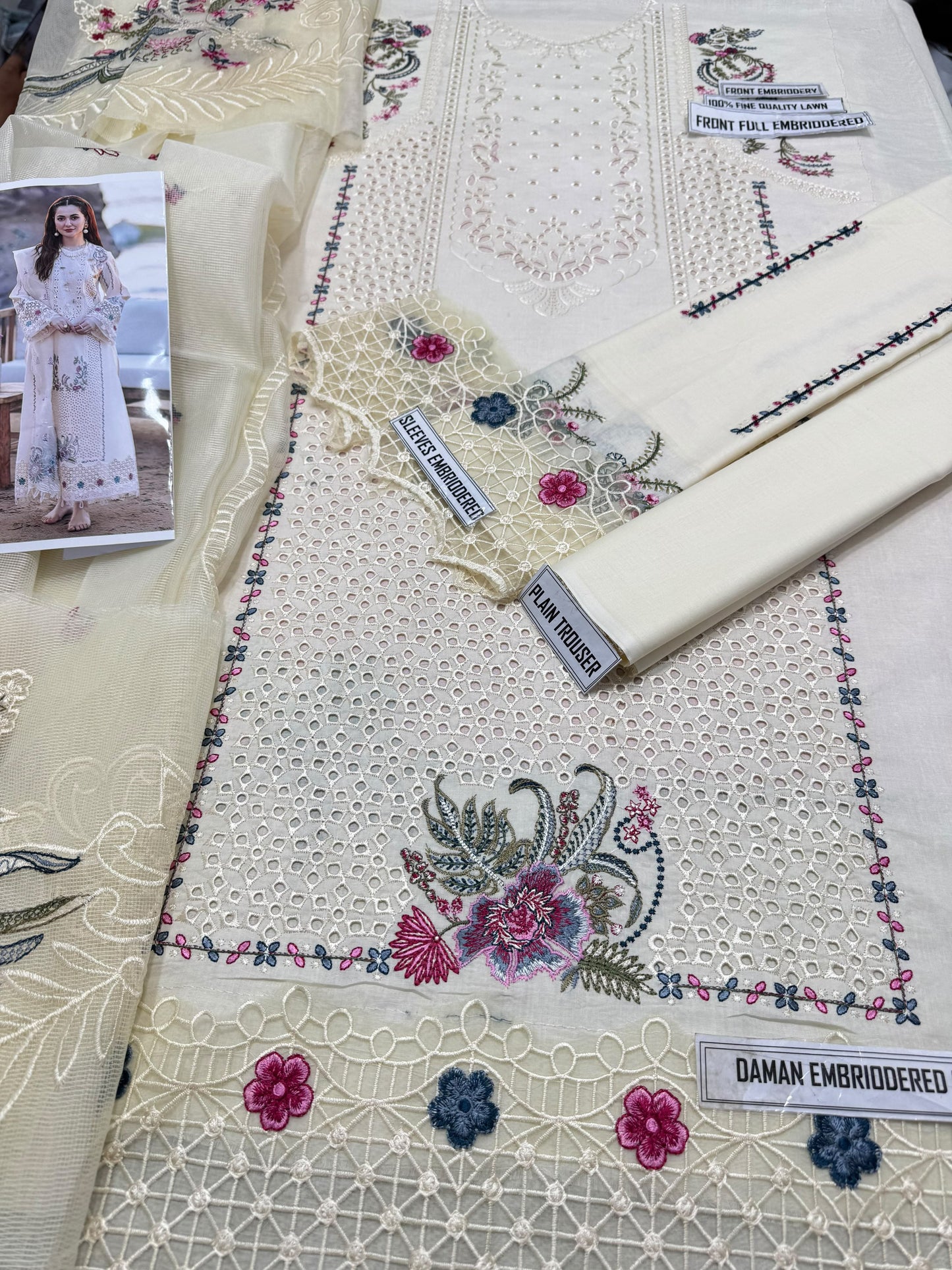 Qalamkar Embroidered Three Piece