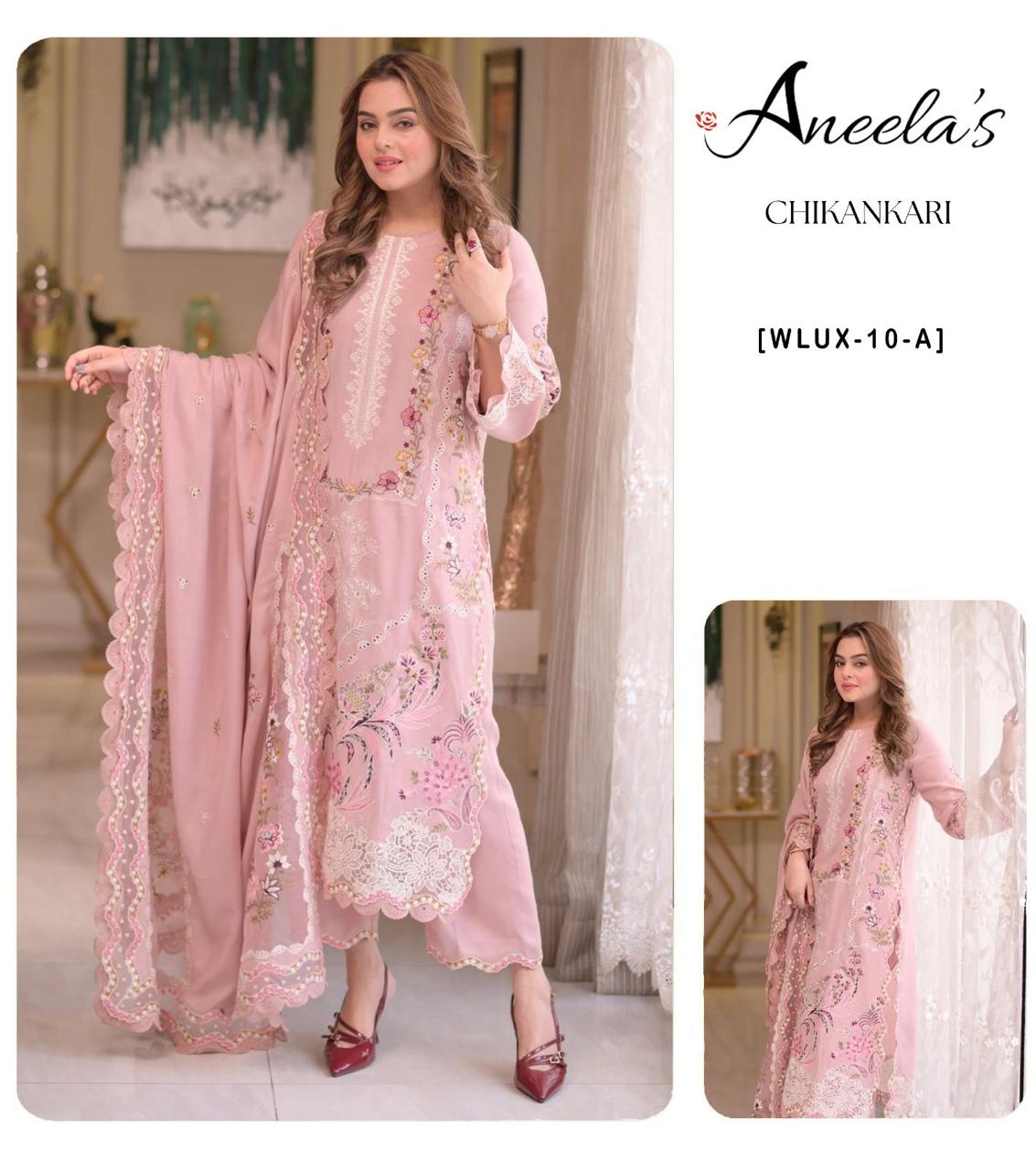 Aneela's Chikankari Luxury Embroidered Unstitched 3-Piece