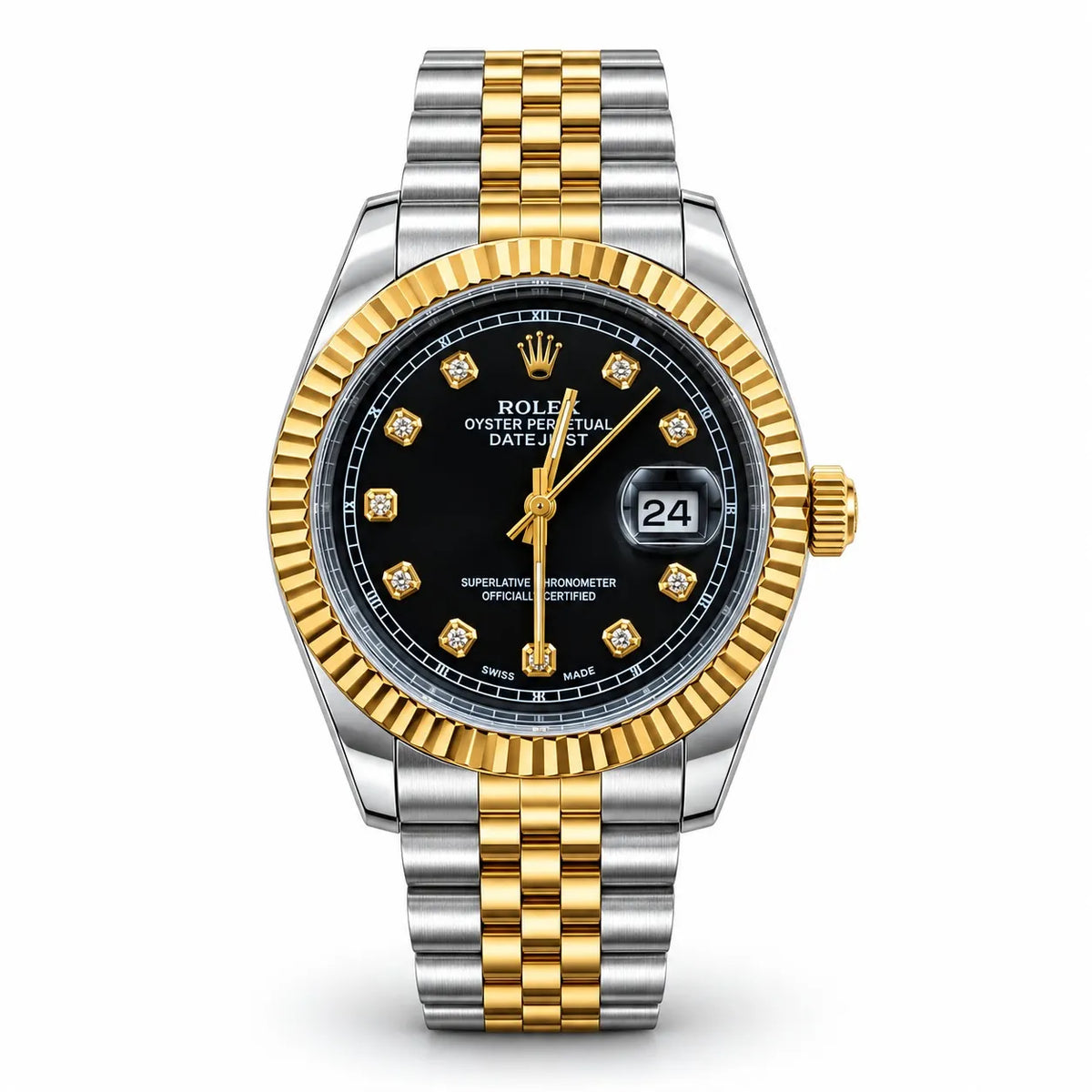 Luxury Men’s Two-Tone Black Dial Watch – Gold & Silver Stainless Steel Date Watch