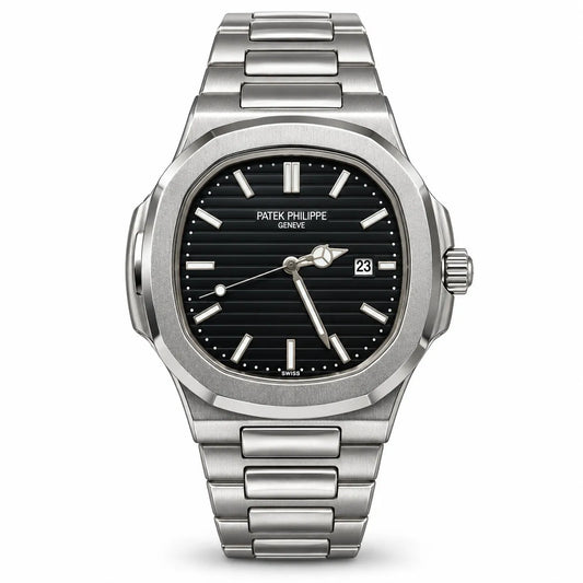 Luxury Men’s Black Dial Stainless Steel Watch – Elegant Integrated Bracelet Date Watch