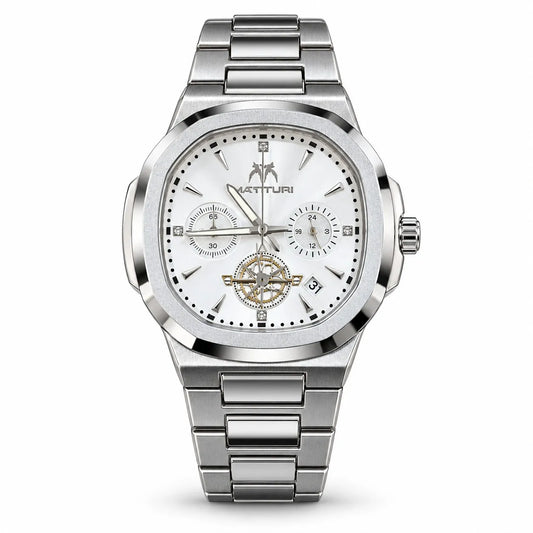Luxury Men’s Silver Chronograph Watch – White Dial Stainless Steel Date Wristwatch