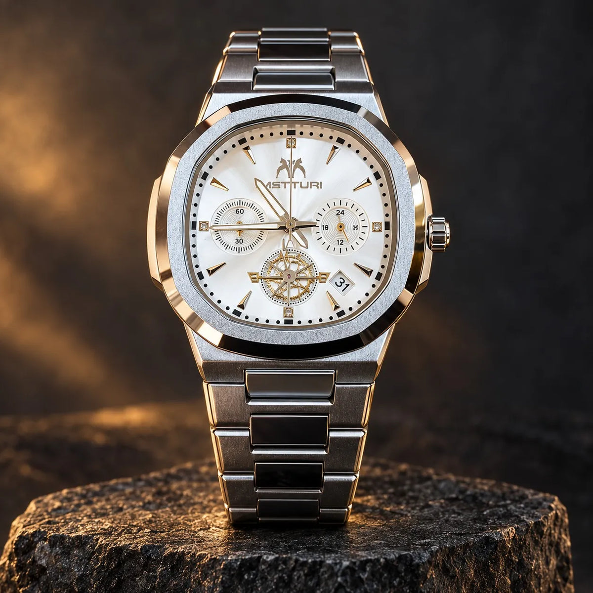 Luxury Men’s Silver Chronograph Watch – White Dial Stainless Steel Date Wristwatch