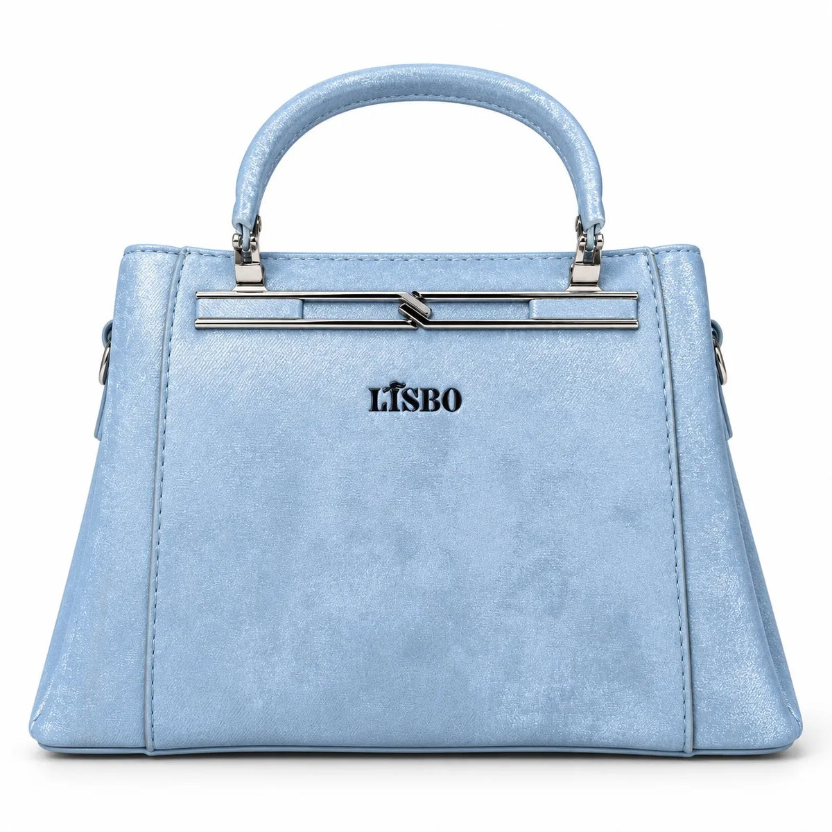 Women’s Light Blue Structured Handbag with Top Handle & Metal Detail