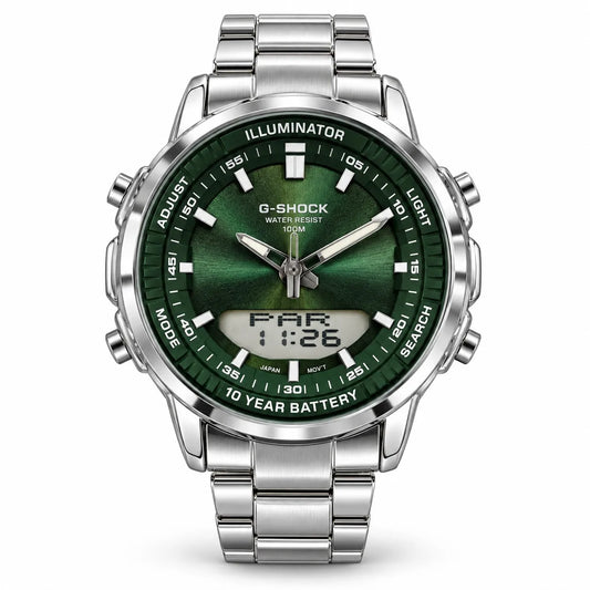 Men’s Green Analog-Digital Watch – Stainless Steel Sport Watch with 100M Water Resistance & 10-Year Battery