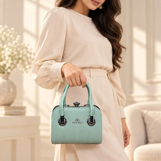 Elegant Mint Green Structured Handbag for Women – Classic Top Handle Shoulder Bag