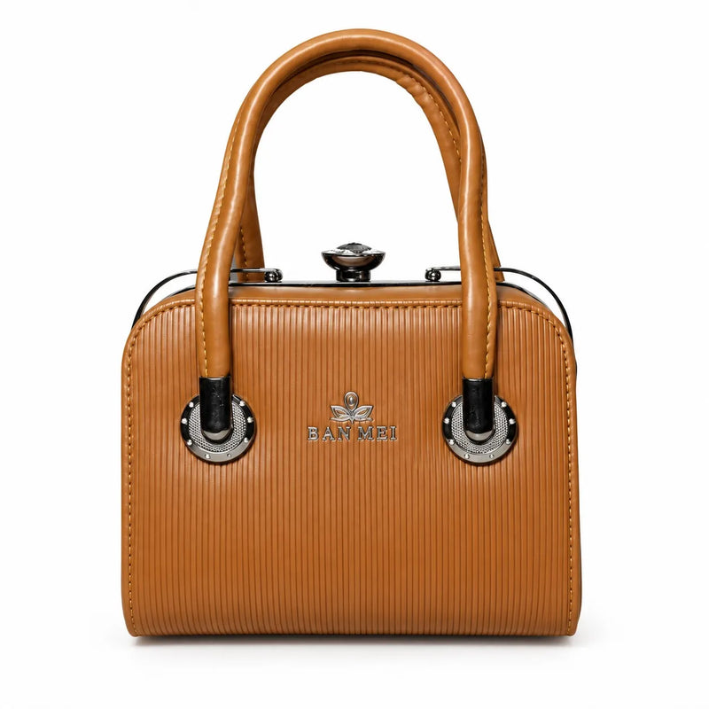 Luxury Brown Structured Handbag for Women | Elegant Ribbed Top Handle Bag