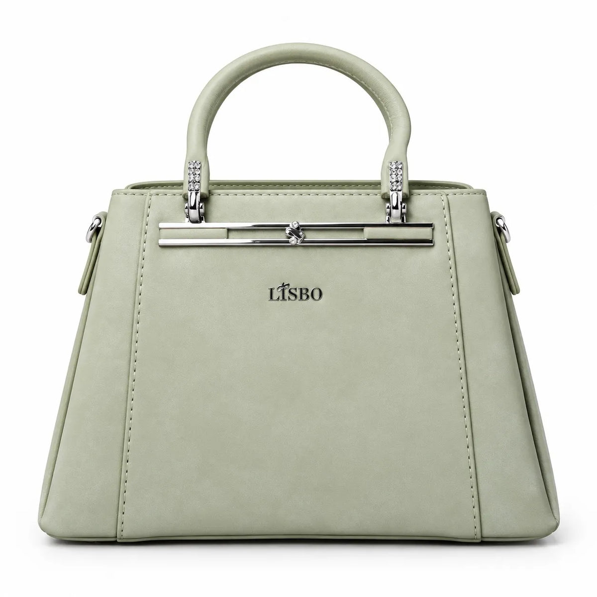 Women’s Light Blue Structured Handbag with Top Handle & Metal Detail