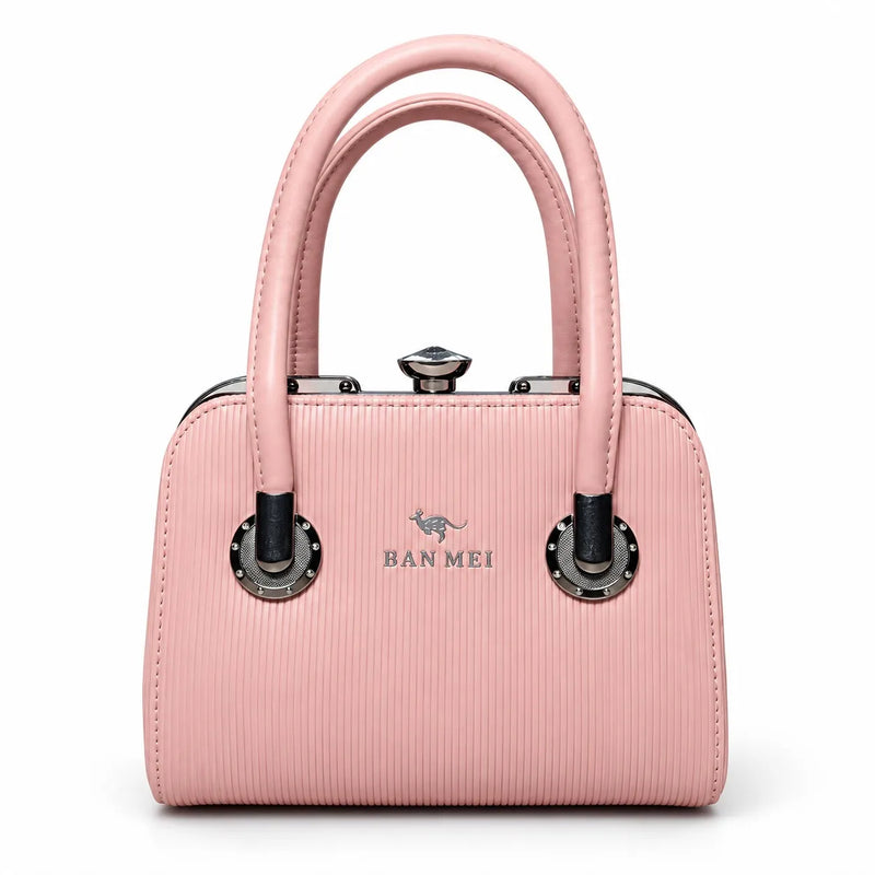 Luxury Pink Handbag for Women | Elegant Structured Ribbed Top Handle Bag